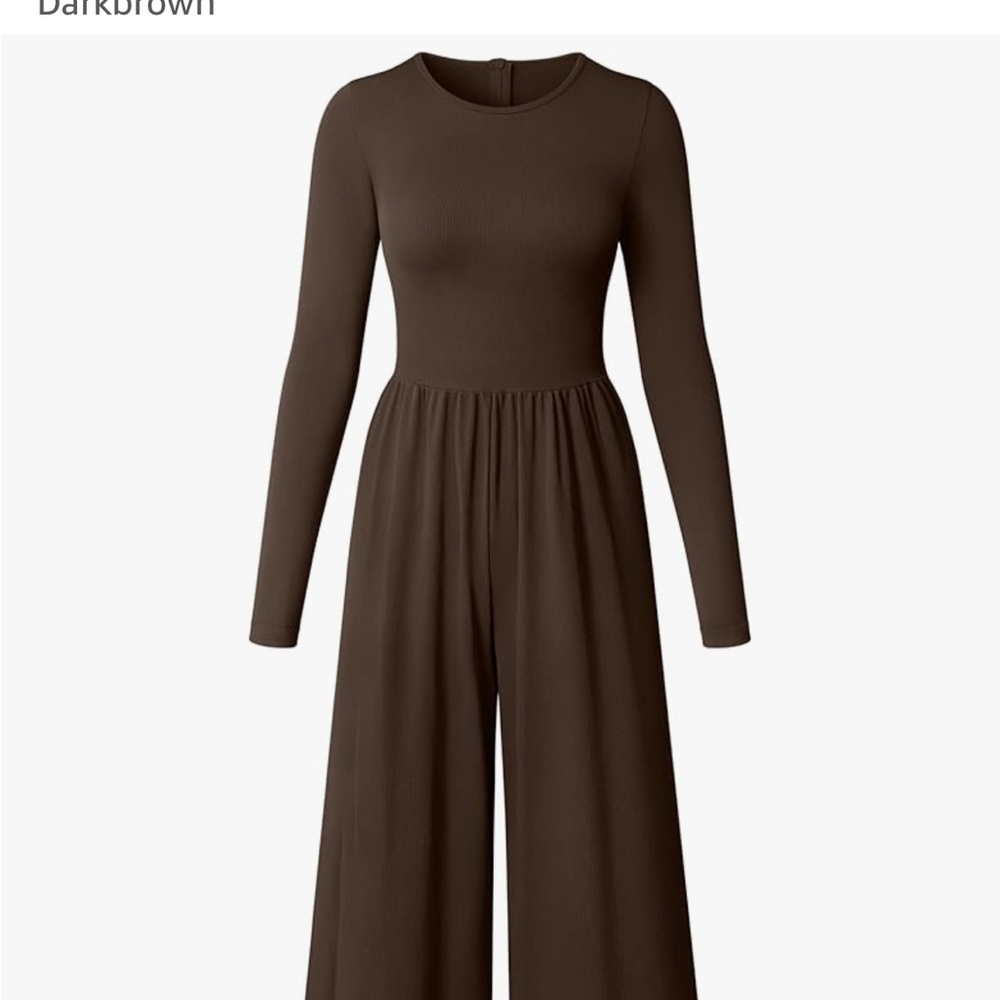 Dark Brown Long Sleeve Wide-Leg Jumpsuit -  Size Large 10/12 - NWOT